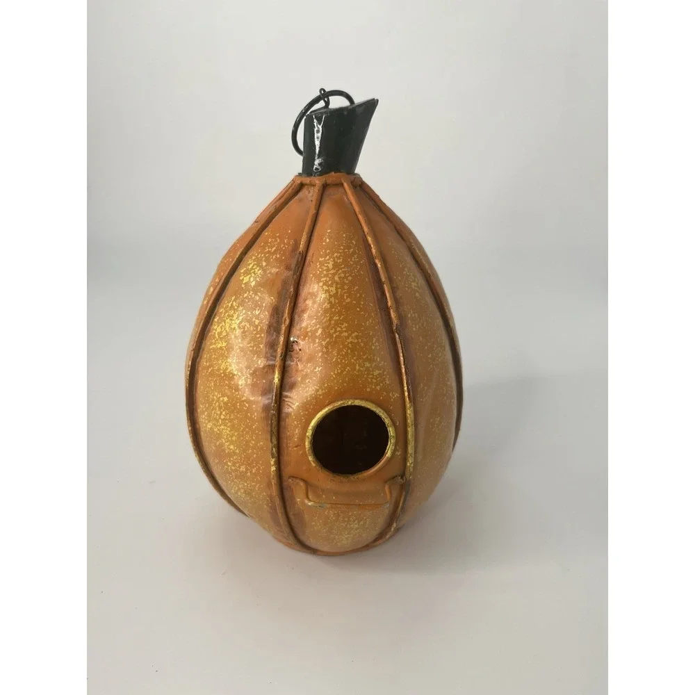 Vintage Pumpkin Bird Feeder Orange Tin Fall Decor